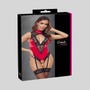 Body porte-jarretelles ouvert rouge en satin et dentelle noire