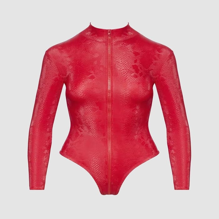Body rouge effet peau de serpent à zip intégral
