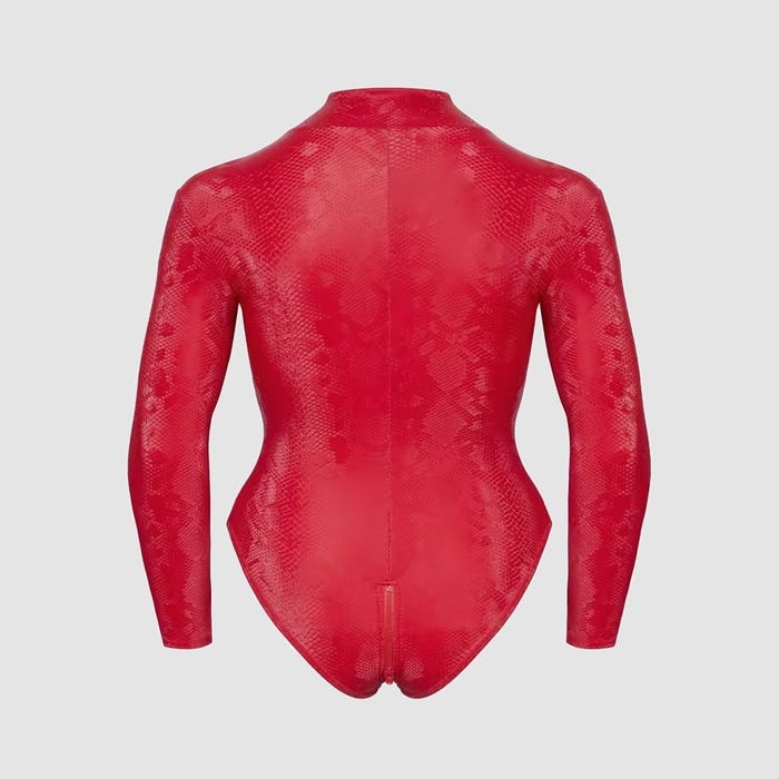 Body rouge effet peau de serpent à zip intégral