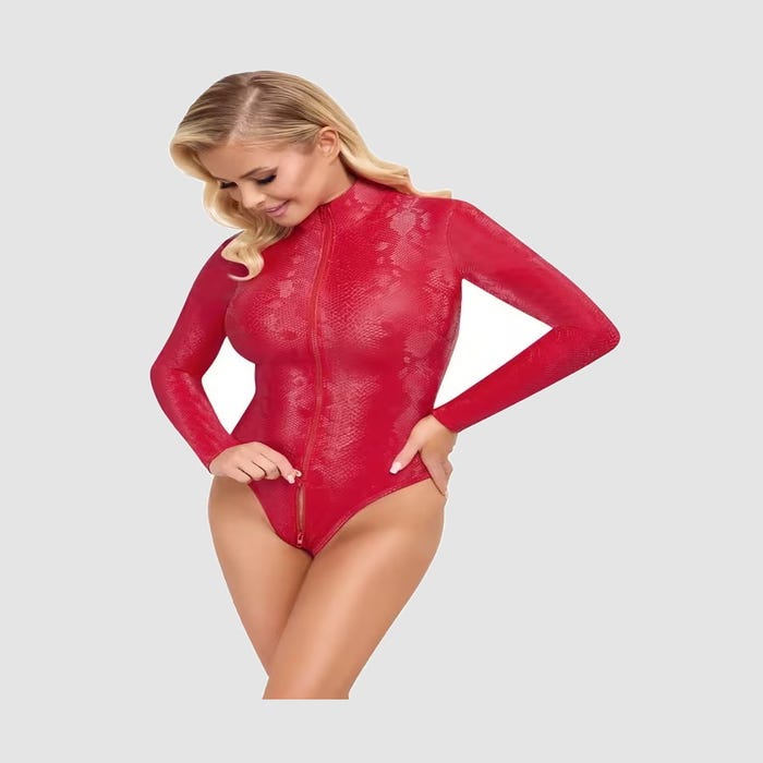 Body rouge effet peau de serpent à zip intégral
