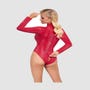 Body rouge effet peau de serpent à zip intégral