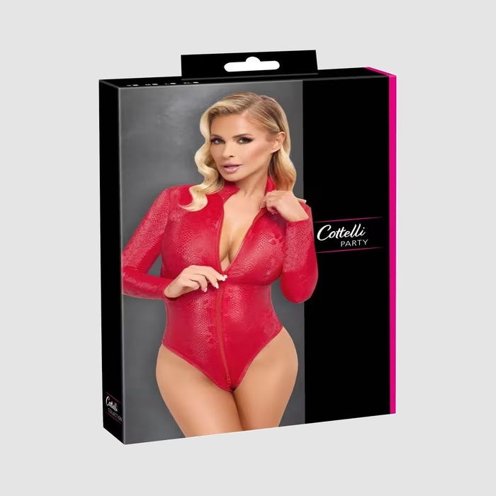 Body rouge effet peau de serpent à zip intégral
