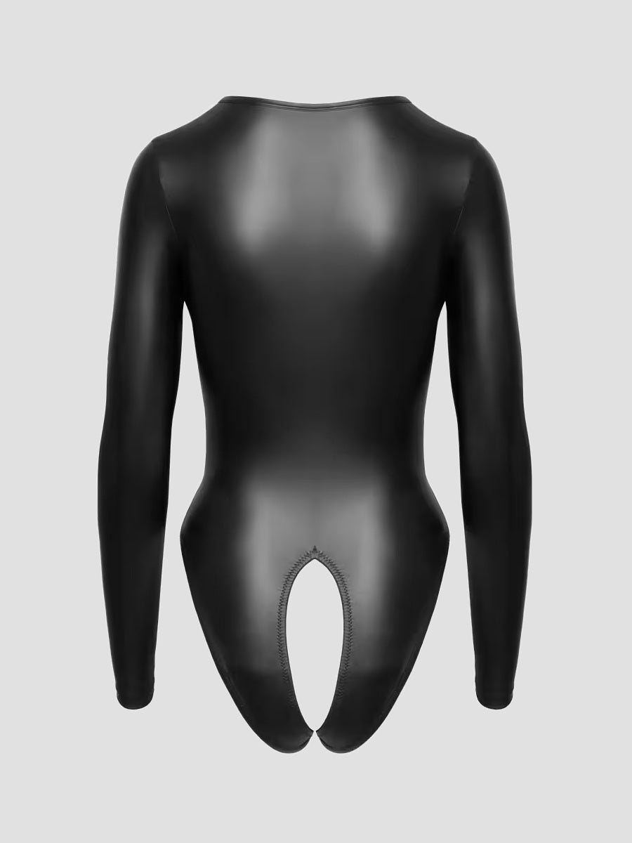Body ouvert noir mat à manches longues et anneaux -XL 3