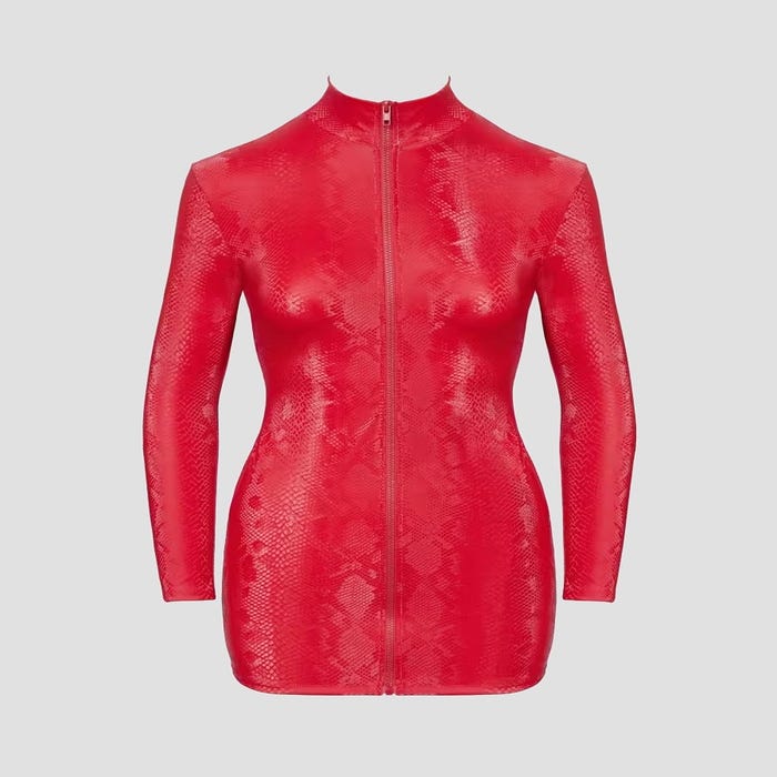 Robe rouge mini effet peau de serpent à fermeture éclair
