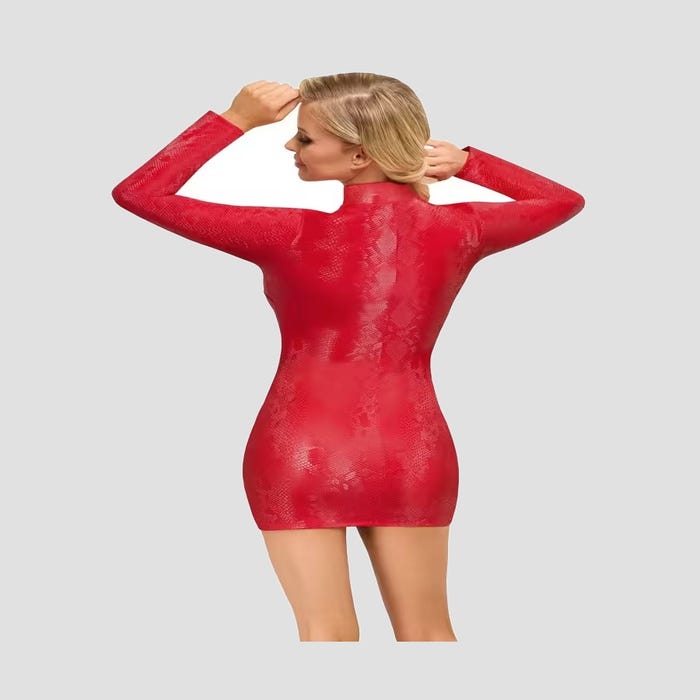 Robe rouge mini effet peau de serpent à fermeture éclair