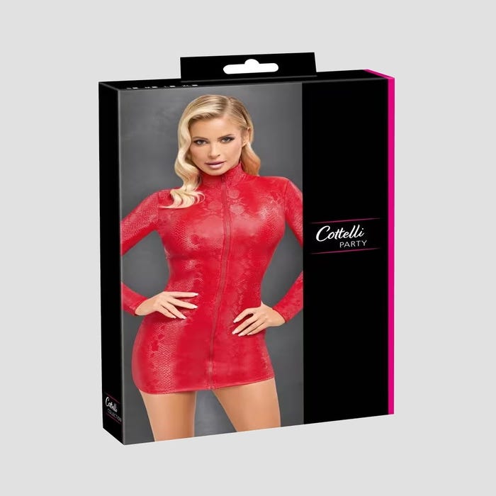 Robe rouge mini effet peau de serpent à fermeture éclair