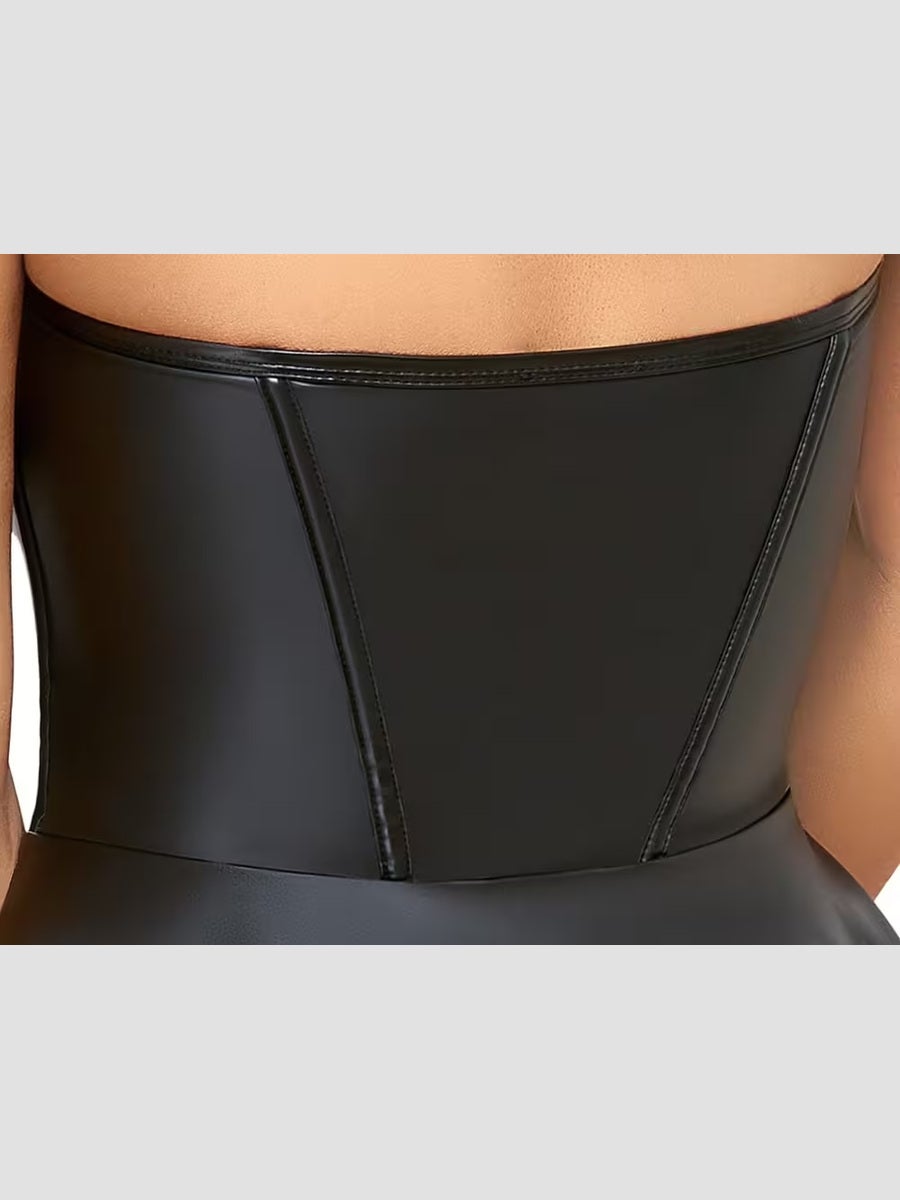 Mini-robe bustier noire style corset à jupe évasée-L 4