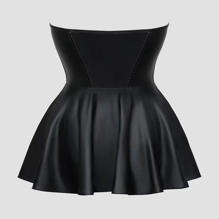 Mini-robe bustier noire style corset à jupe évasée
