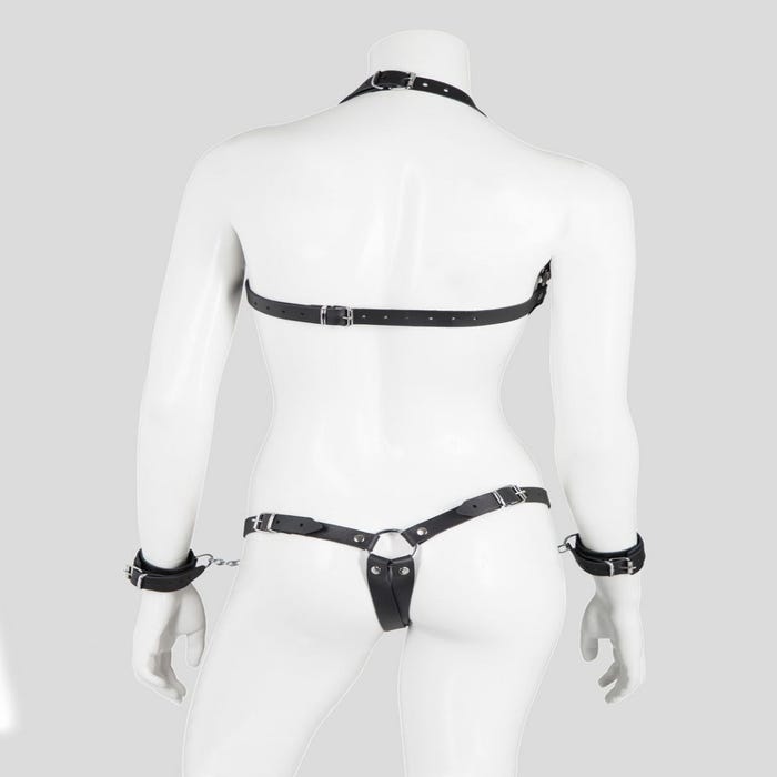 Harnais de corps en cuir avec menottes Deluxe