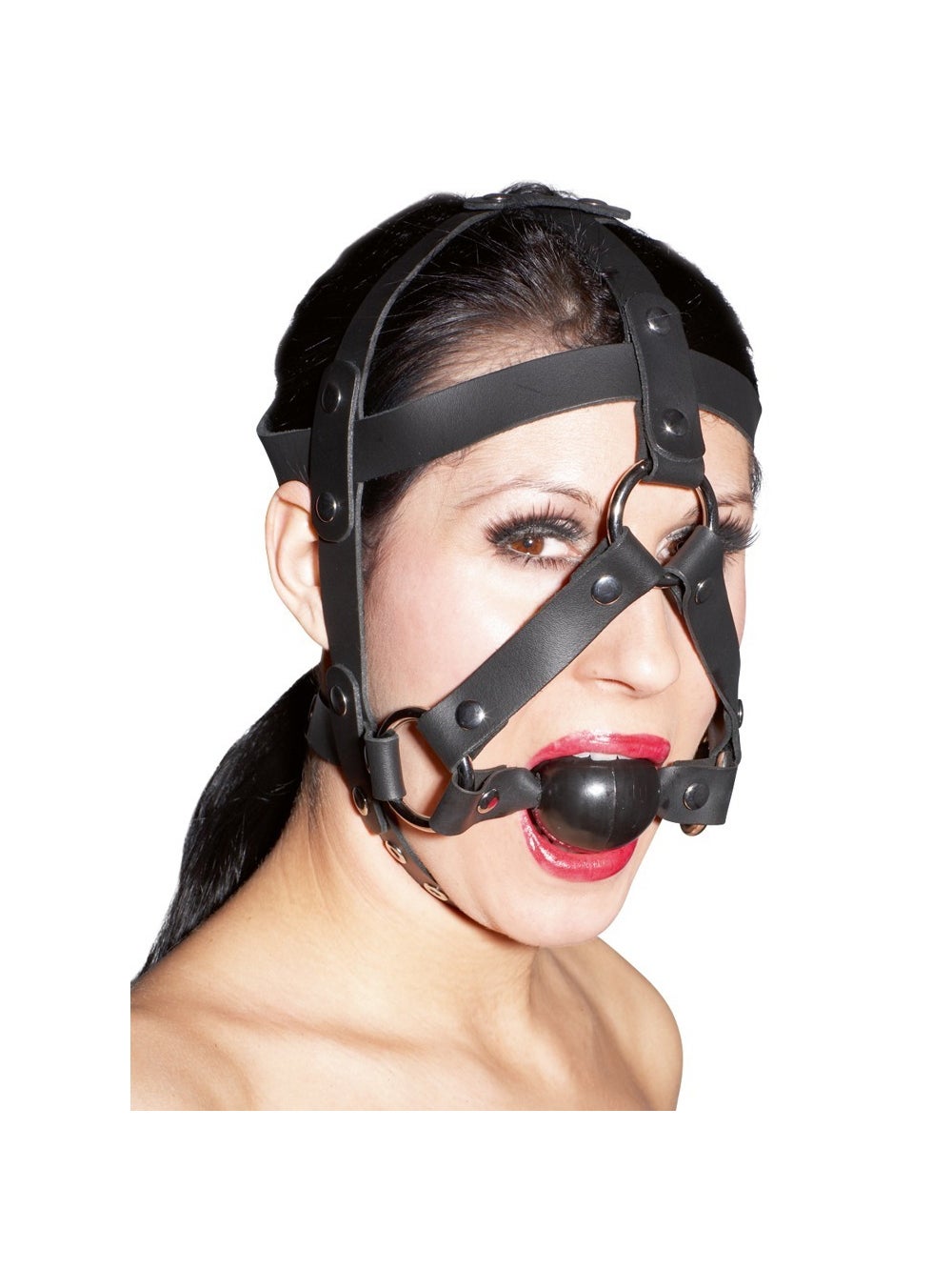 Harnais de Tête en Cuir avec Bâillon 3