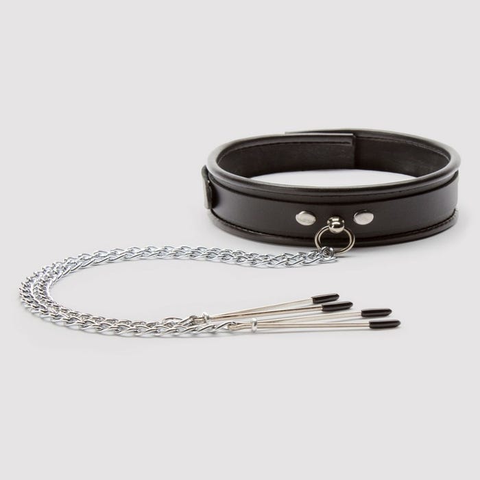 Collier BDSM en cuir avec pinces à tétons Deluxe