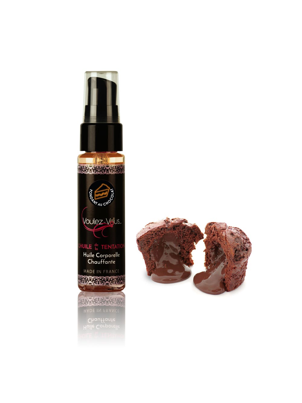 Huile de massage chauffante L'Huile de la Tentation fondant chocolat 35 ml main product photo