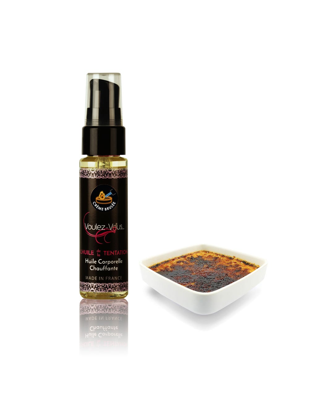 Huile de massage chauffante L'Huile de la Tentation crème brûlée 35 ml main product photo