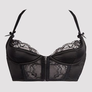 Soutien-gorge bustier push-up en satin noir avec zip frontal