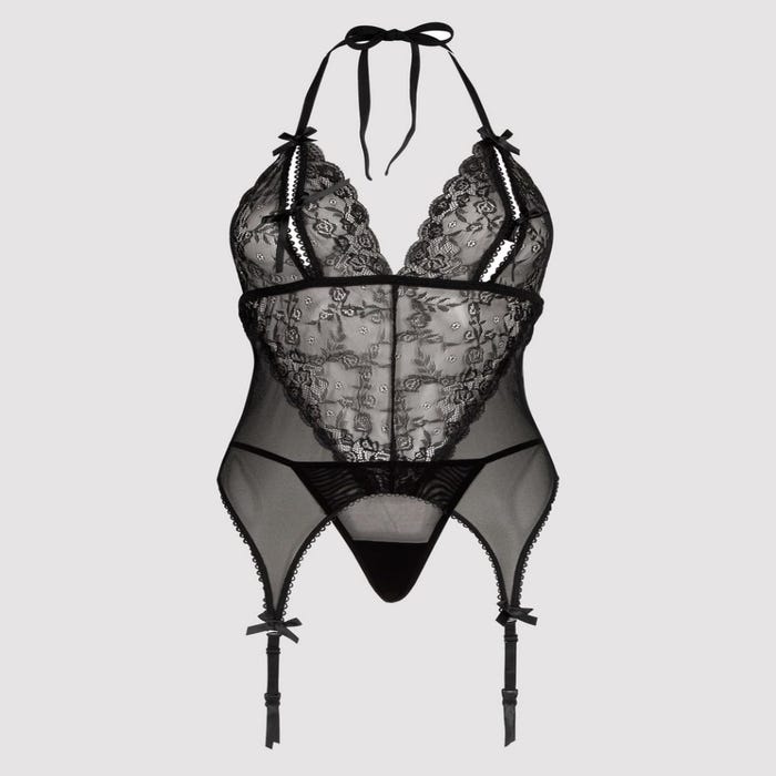 Guêpière ajourée Peek-a-Boo noir