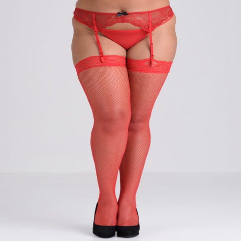 Bas résille & dentelle rouge GT