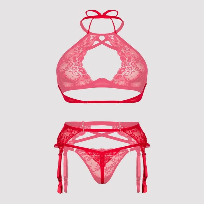 Ensemble 3 pièces tour de cou dentelle rouge