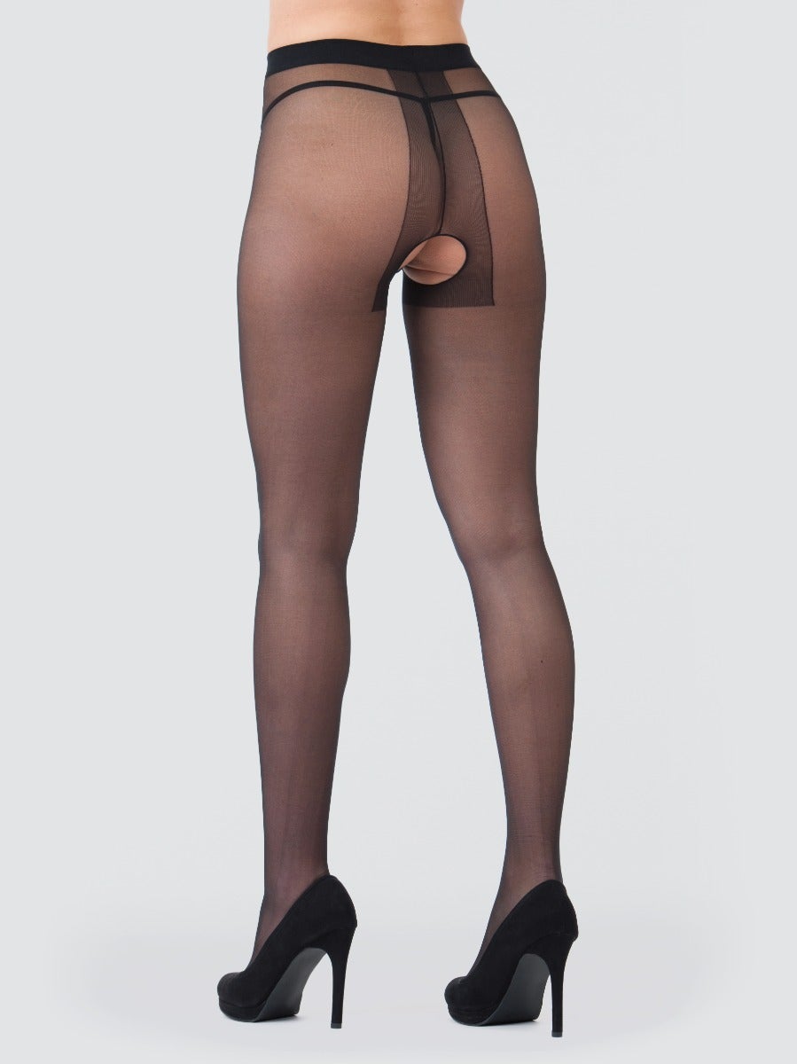 Collant ouvert transparent noir