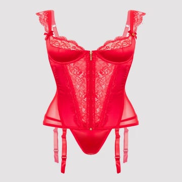 Ensemble guêpière push-up et string rouge Treasure Me