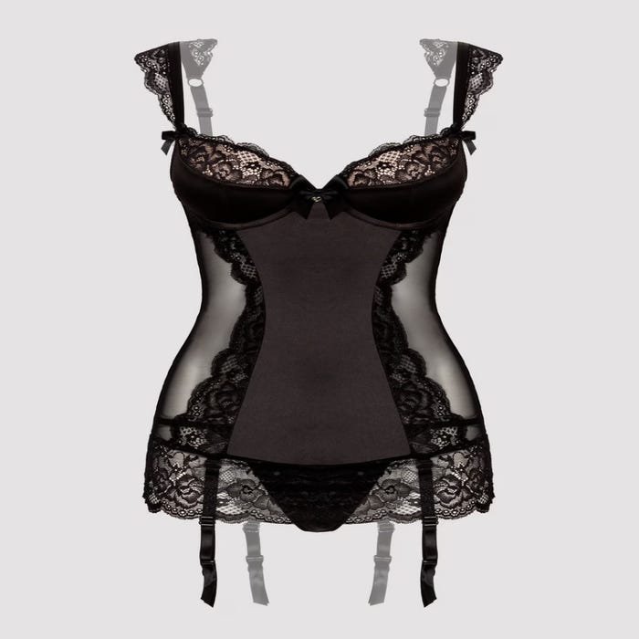 Ensemble nuisette et string noir en dentelle avec jarretelles Treasure Me 