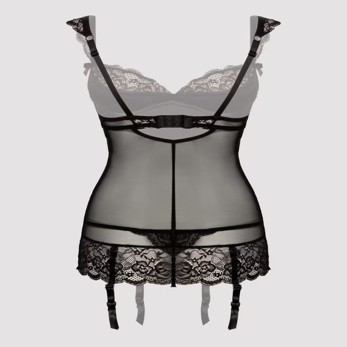 Ensemble nuisette et string noir en dentelle avec jarretelles Treasure Me 