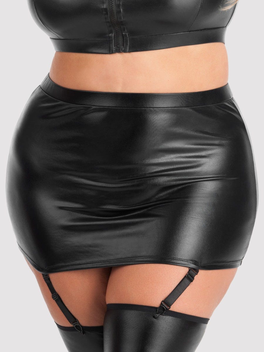 Mini jupe porte-jarretelles Fierce wetlook noir GT