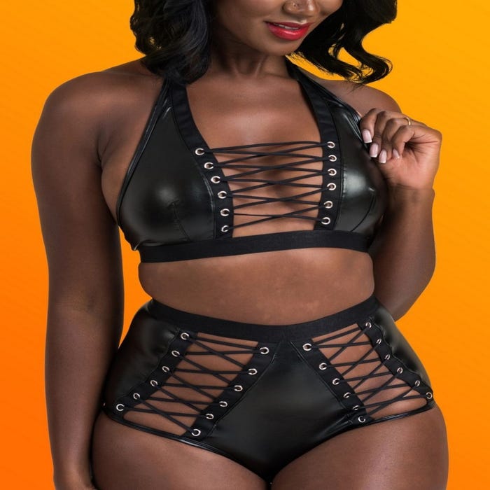 Ensemble à lacets effet cuir Fierce 2 pièces