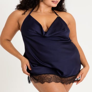 Nuisette grande taille en satin bleu nuit et dentelle Dark Orchid