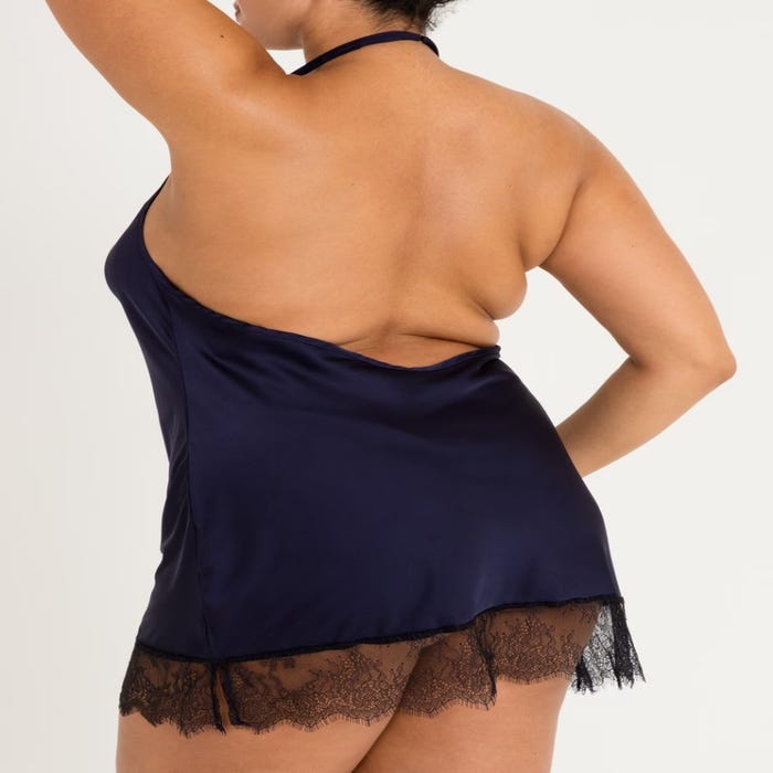Nuisette grande taille en satin bleu nuit et dentelle Dark Orchid