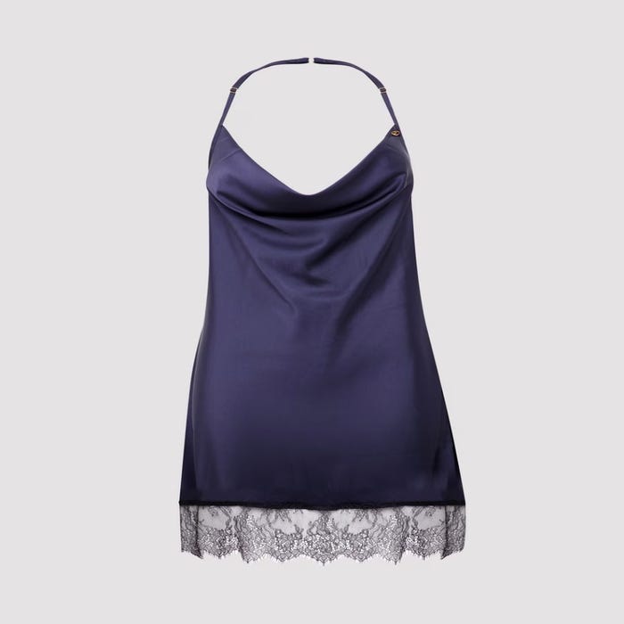 Nuisette grande taille en satin bleu nuit et dentelle Dark Orchid