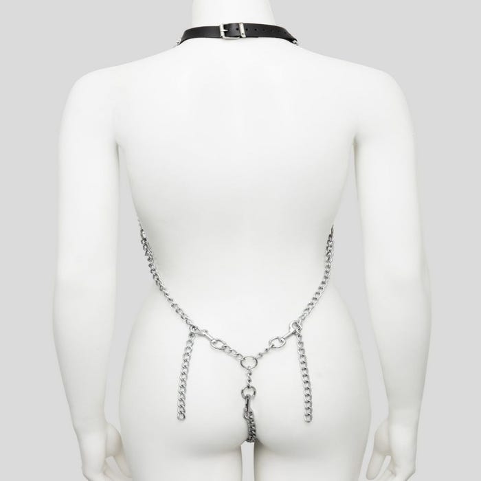 Harnais de corps en chaines avec collier cuir Deluxe