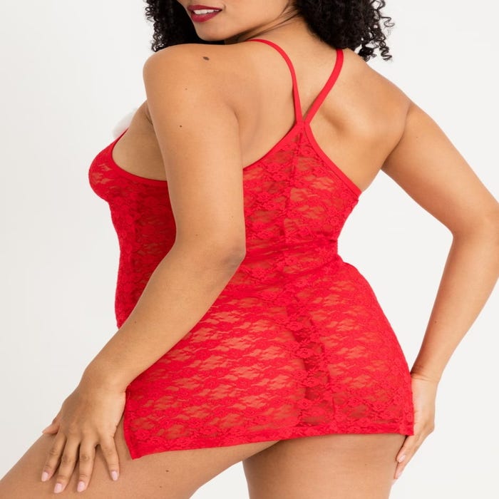 Ensemble nuisette Mère Noël en dentelle rouge et string GT 1XL/2XL