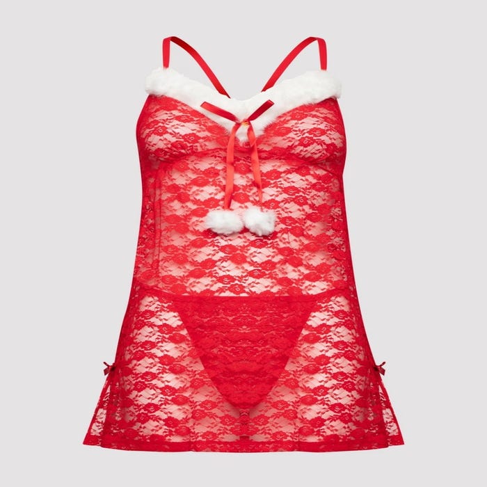 Ensemble nuisette Mère Noël en dentelle rouge et string GT 1XL/2XL