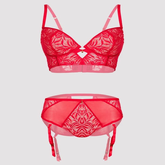 Ensemble soutien-gorge et culotte ouverte en dentelle rouge Parisienne Charm GT