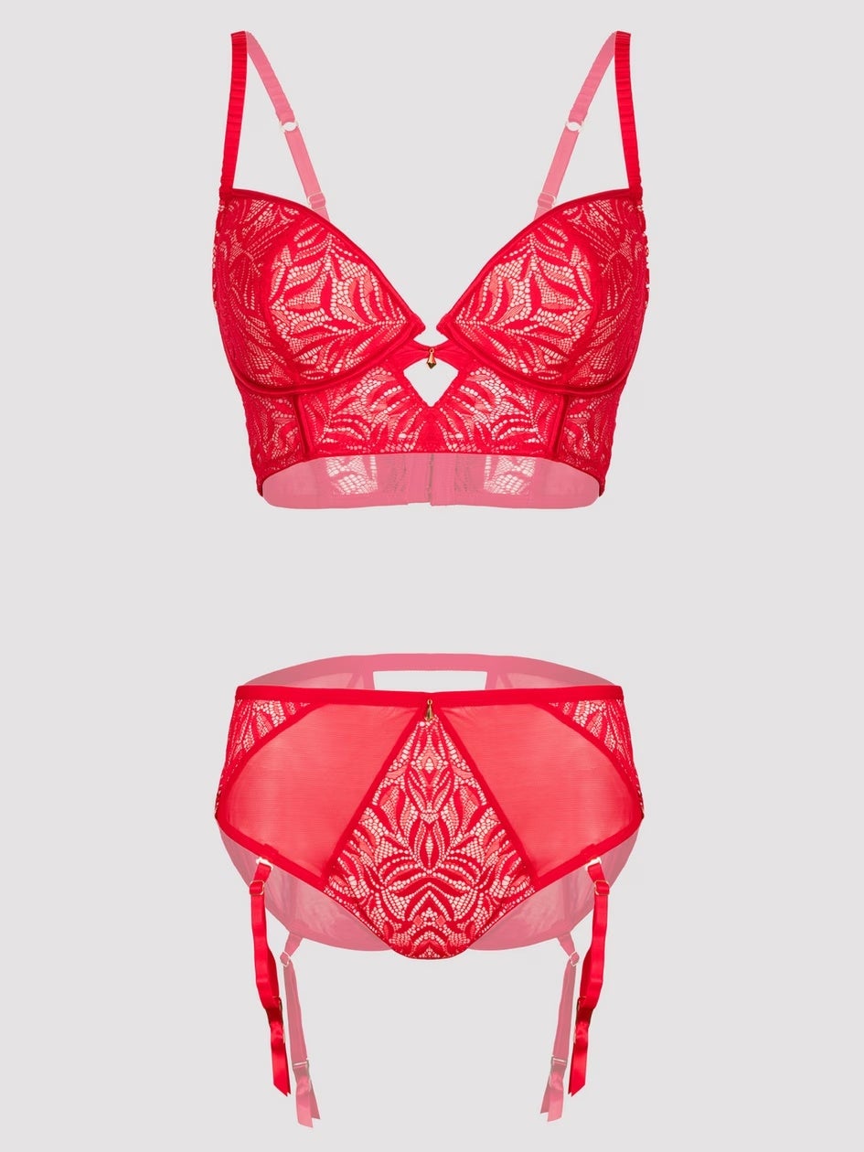 Ensemble soutien-gorge et culotte ouverte en dentelle rouge Parisienne Charm -M 3