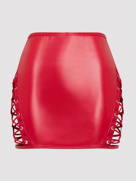 Mini-jupe taille haute rouge effet cuir à lacets Fierce - 1XL/2XL
