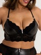 Soutien-gorge bustier grande taille effet cuir noir et dentelle à zip Fierce