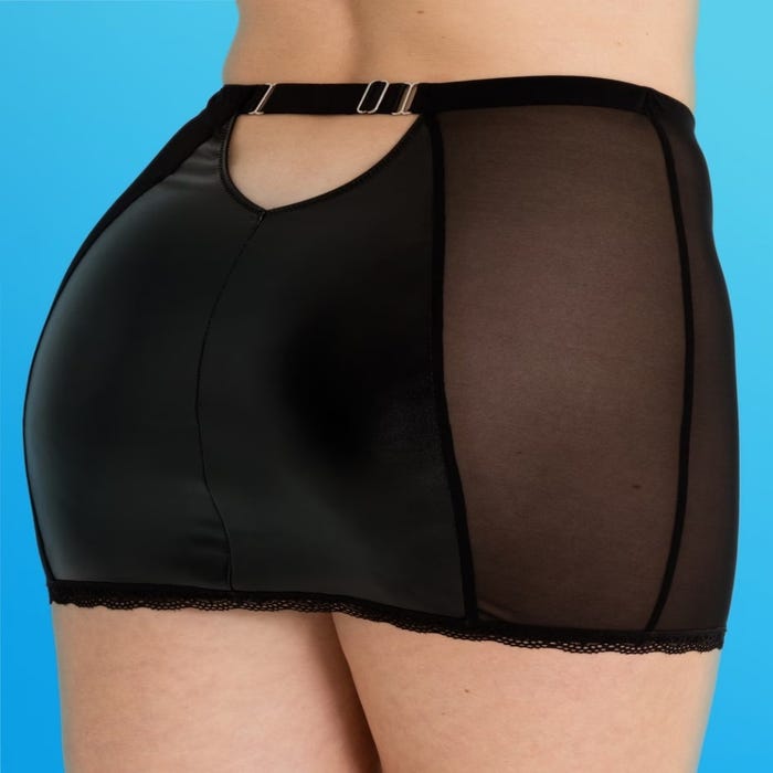 Mini-jupe taille haute effet cuir noir et dentelle à zip Fierce (Medium)