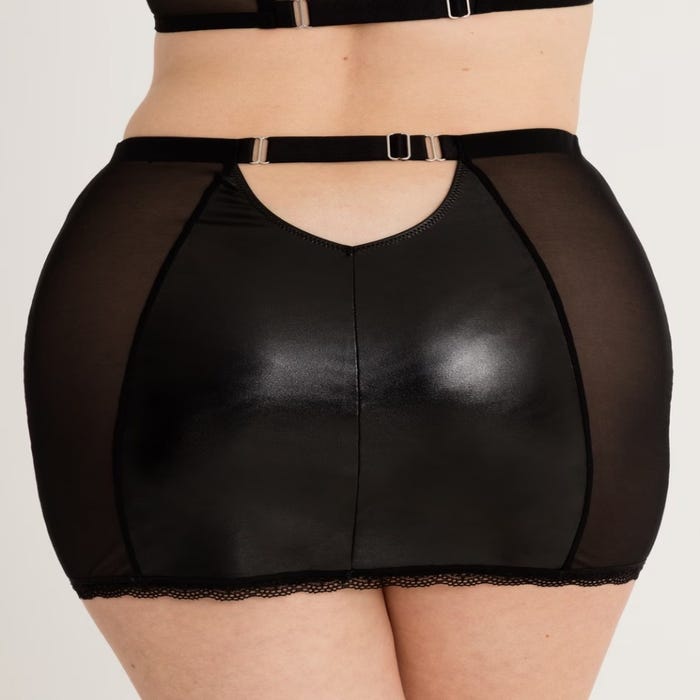 Mini-jupe taille haute effet cuir noir et dentelle à zip Fierce (Medium)