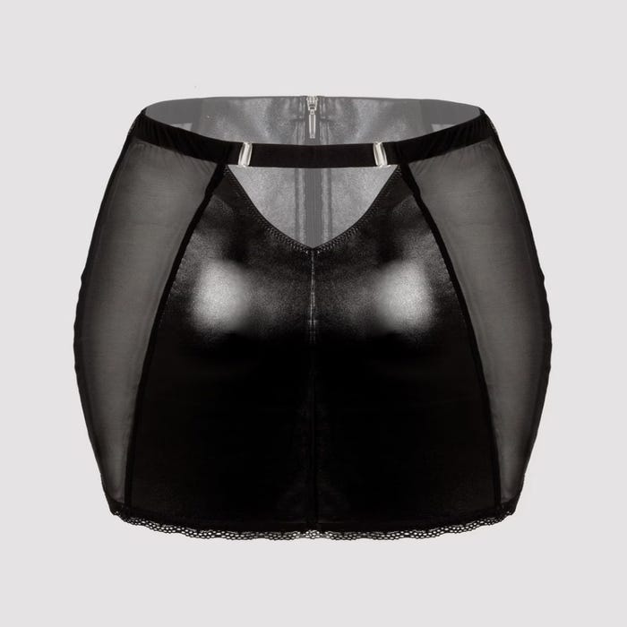 Mini-jupe taille haute effet cuir noir et dentelle à zip Fierce (Medium)