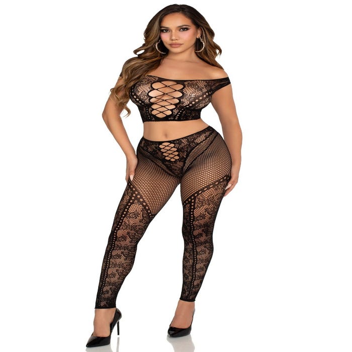 Ensemble crop top et legging résille Love Me Tonight noir
