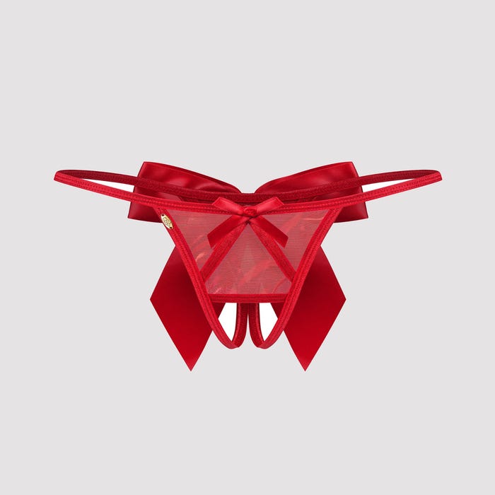 String ouvert rouge scintillant à nœuds en satin – Gifty Red Obsessive