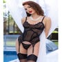 Ensemble guêpière dentelle CR4471 noir 3 pièces