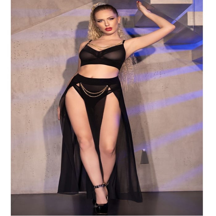 Ensemble 3 pièces CR4672 haut & jupe noir