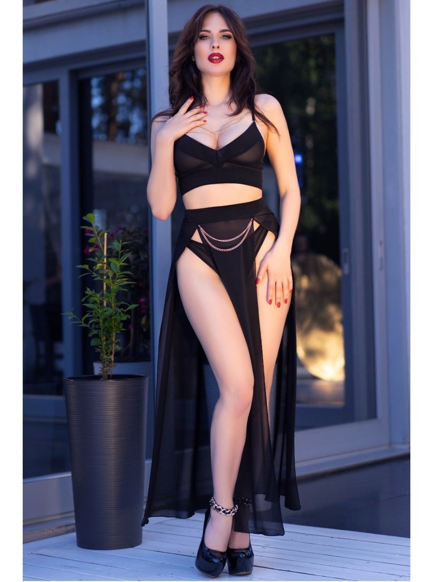 Ensemble 3 pièces CR4672 haut & jupe noir