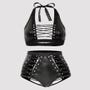 Ensemble soutien-gorge et culotte ouverte effet cuir noir Fierce GT