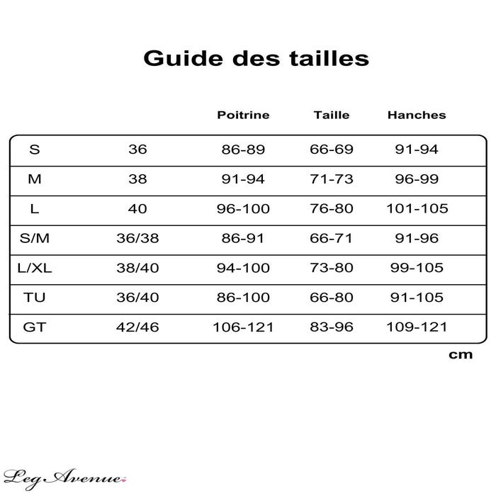 Guide des tailles Leg Avenue