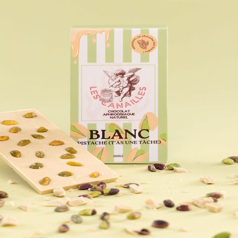 Tablette chocolat aphrodisiaque blanc pistache 100 g