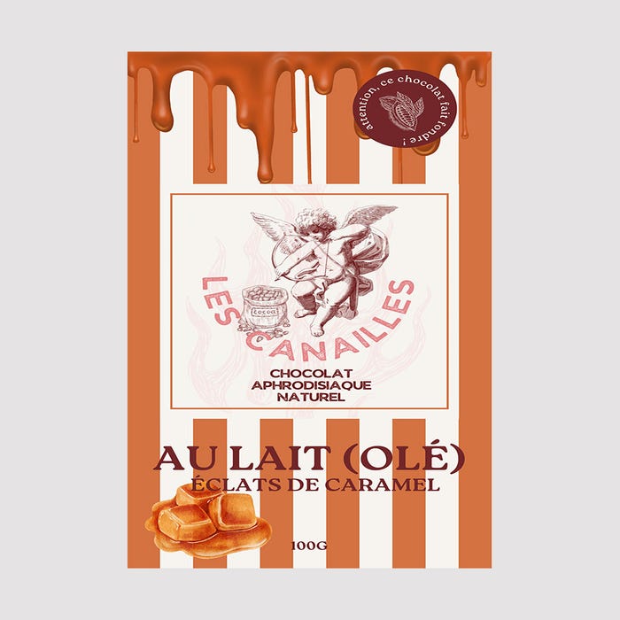 Tablette chocolat aphrodisiaque lait et éclats de caramel 100 g