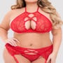 Ensemble lingerie grande taille rouge en dentelle avec porte-jarretelles GT - 3 pièces